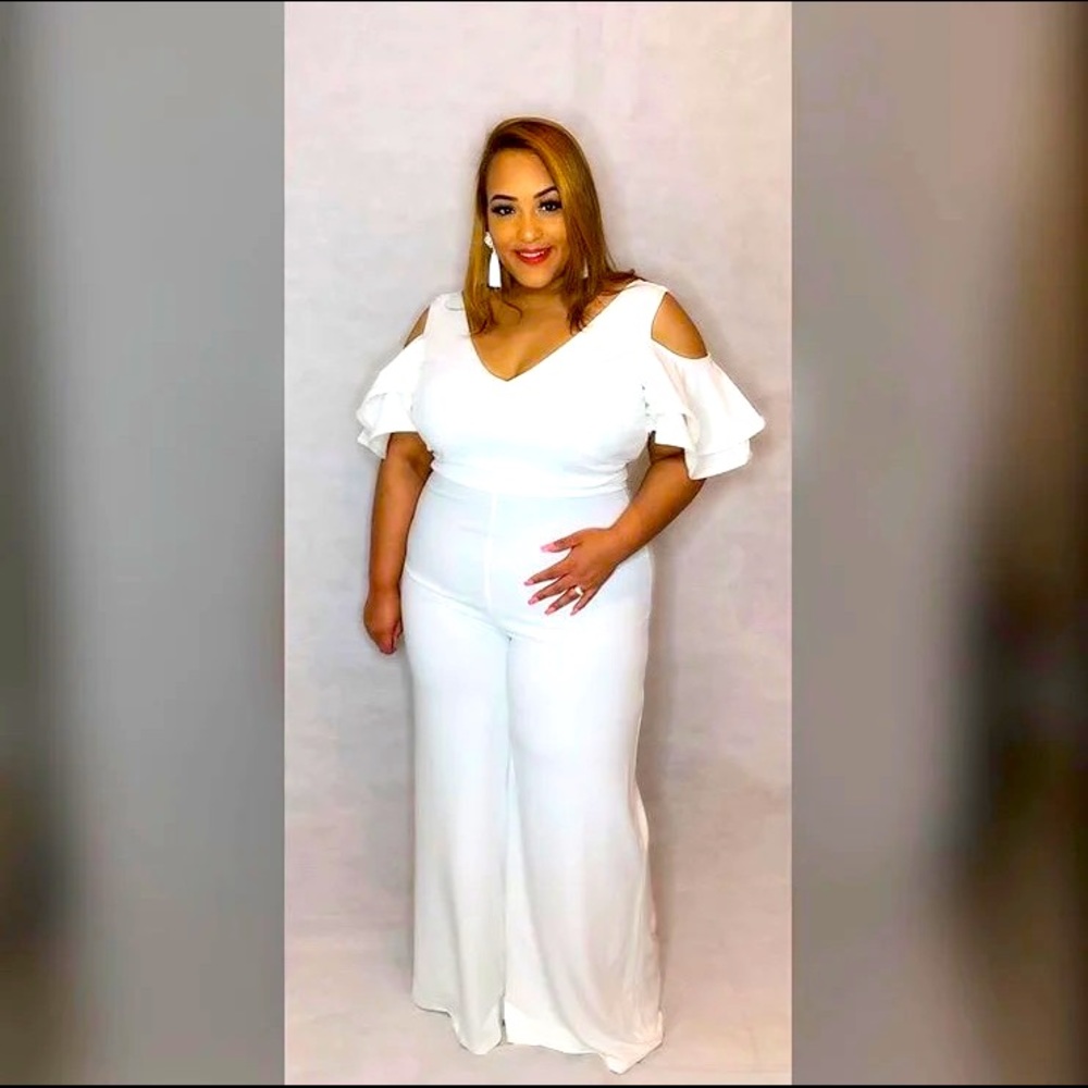 White Ruffle Sleeves Jumpsuit - Picture 2 of 2